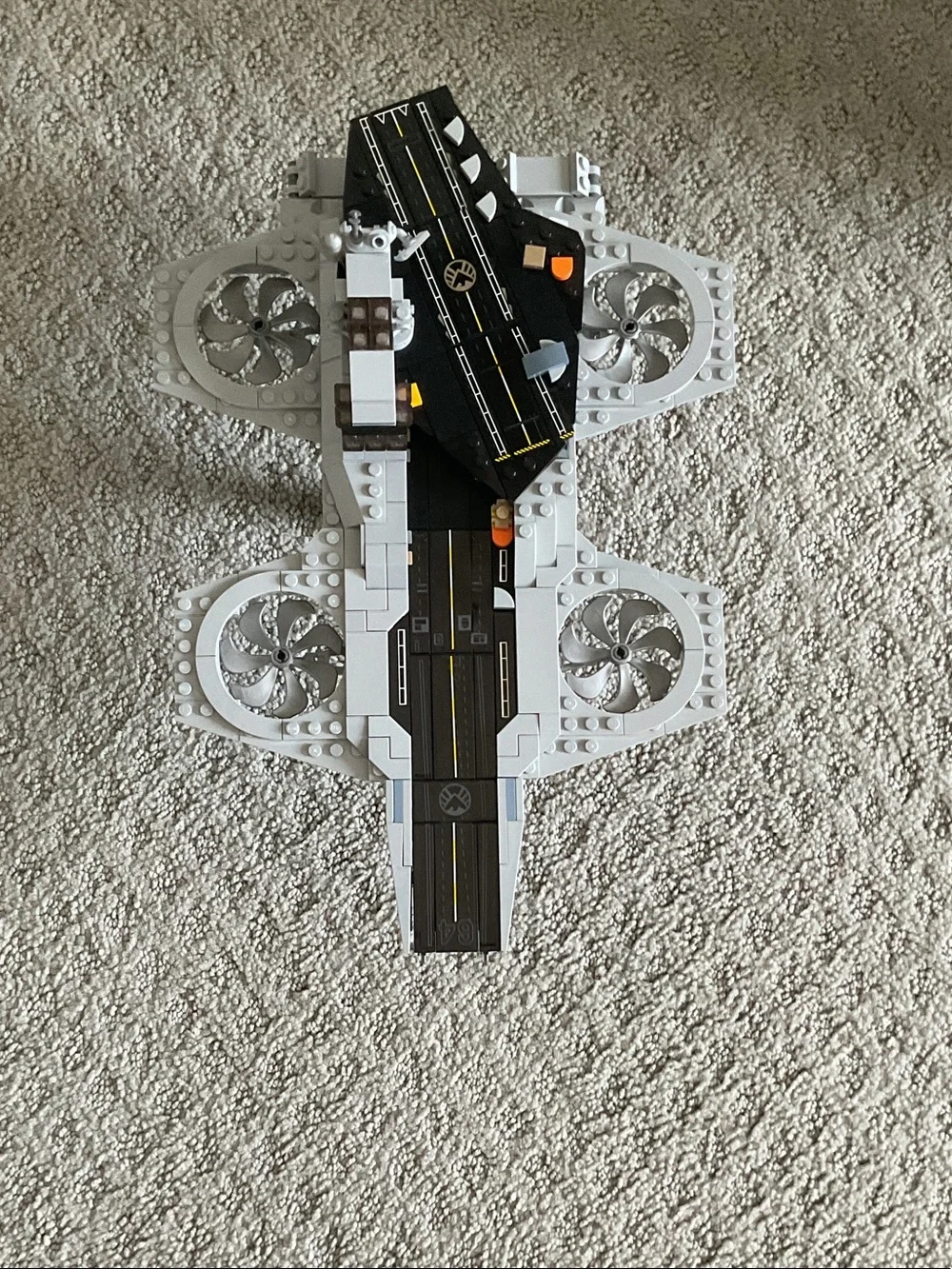 Lego S.H.I.E.L.D. Helicarrier Model in Gray and Black with Orange Accents